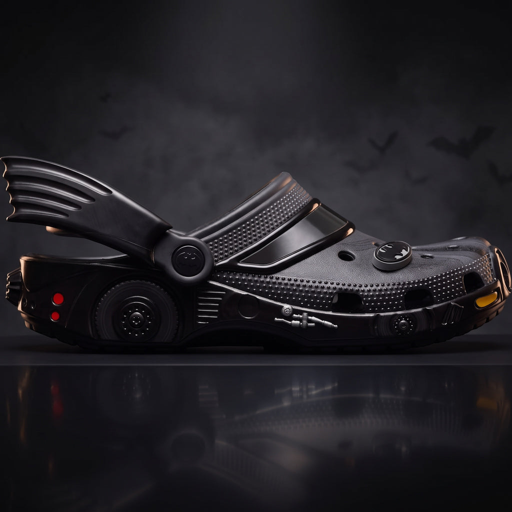 Sabots Dark Ride noirs LAS ROSAS avec ailerons, carrosserie moulée et charms sur fond sombre
