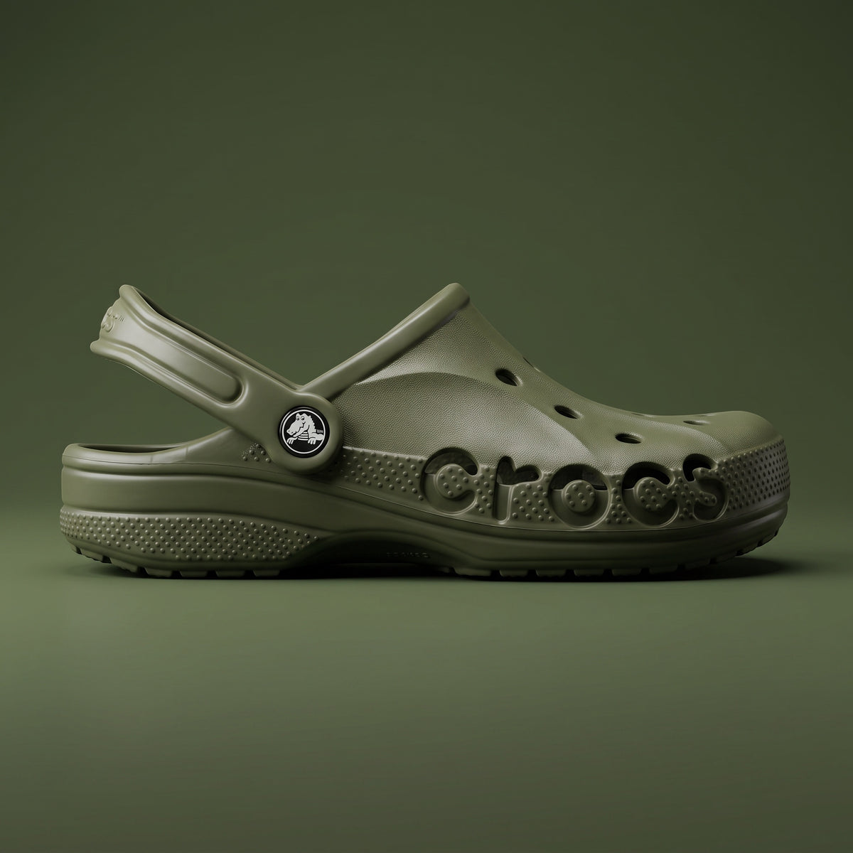 Claquette LAS ROSAS modèle La Baya vert olive en mousse souple avec logo latéral et ouvertures pour charms